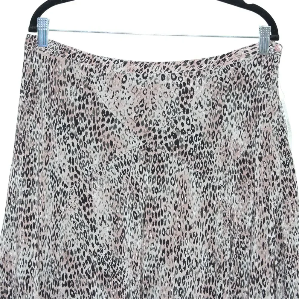 Kate Hill 100% Silk Leopard Midi Skirt Size 14 NWT